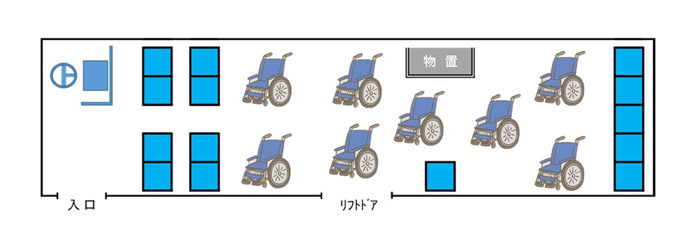 送迎用のリフト付きバス座席表